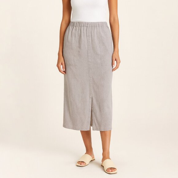 FLAX Linen Natural Midi Skirt Size‎ Small - Picture 1 of 4